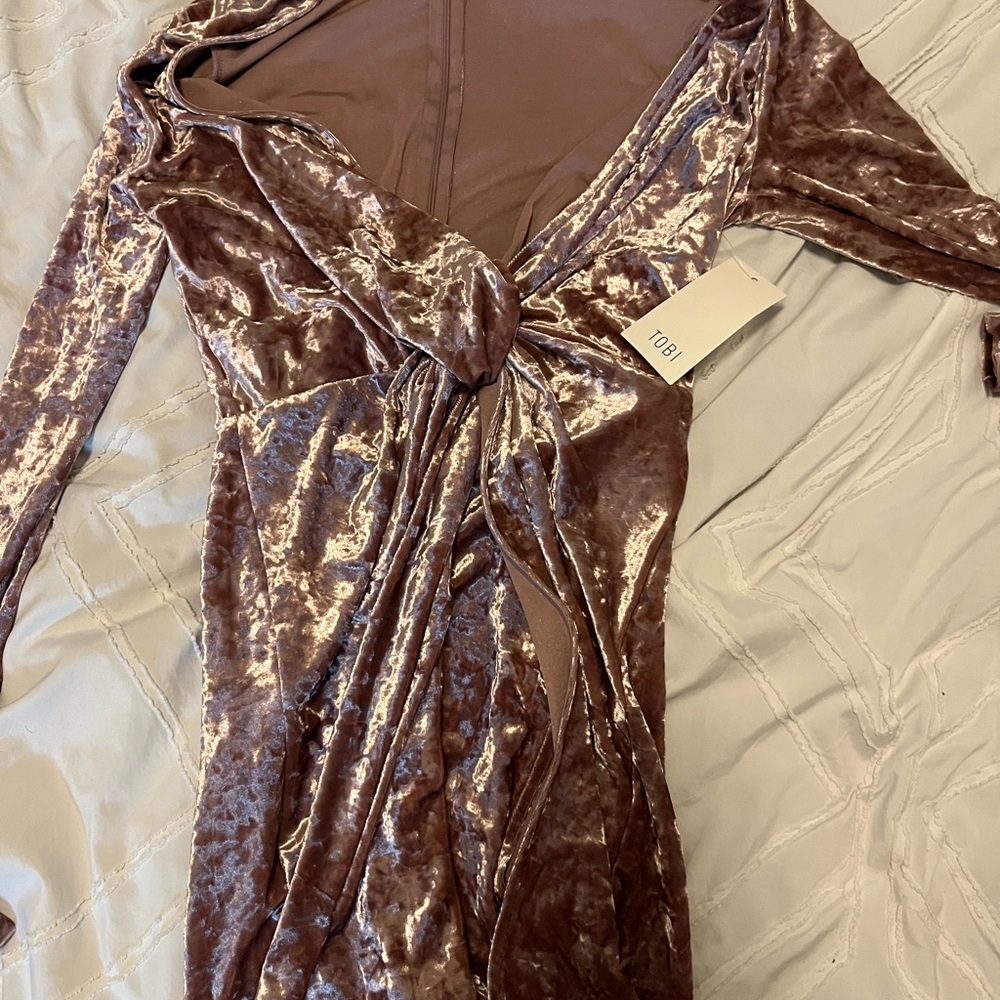 Tobi Velvet Long Sleeve Dress in Mauve